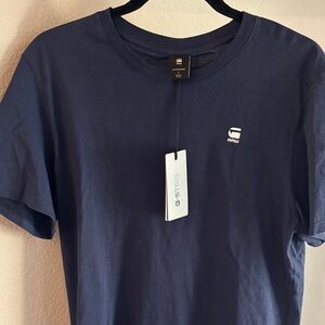 G-Star Short Sleeve Tee in Navy with White Logo Tag